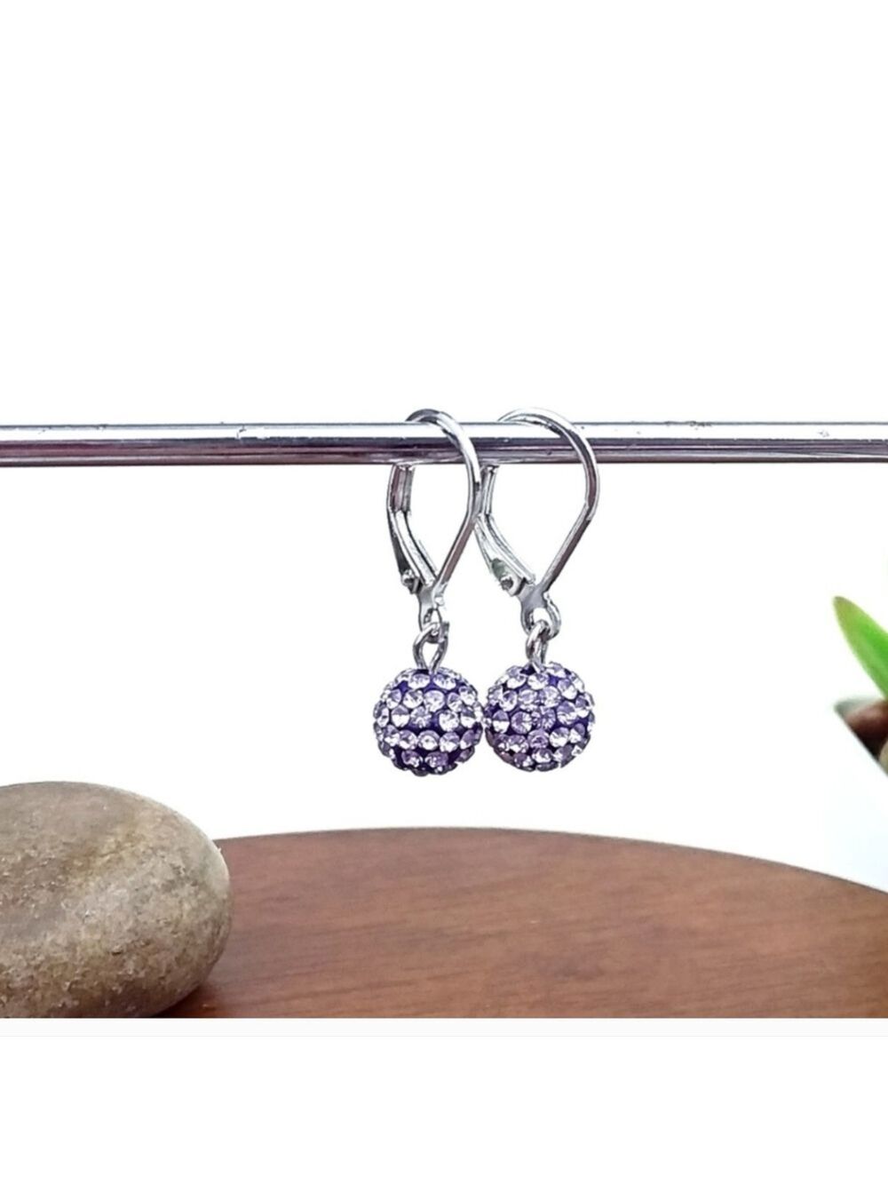 NWT Beautiful Purple Rhinestone Ball Silver Earrings!!